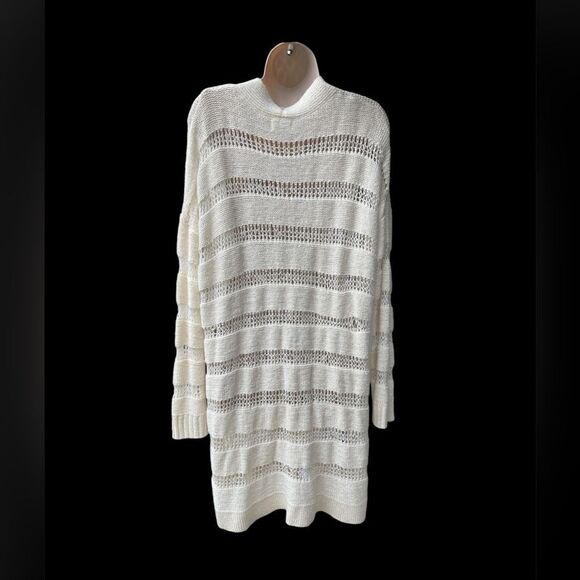 Old Navy Sweater XXLarge Ivory Pointelle Loose Knit Open Cardigan Kimono - Picture 2 of 4